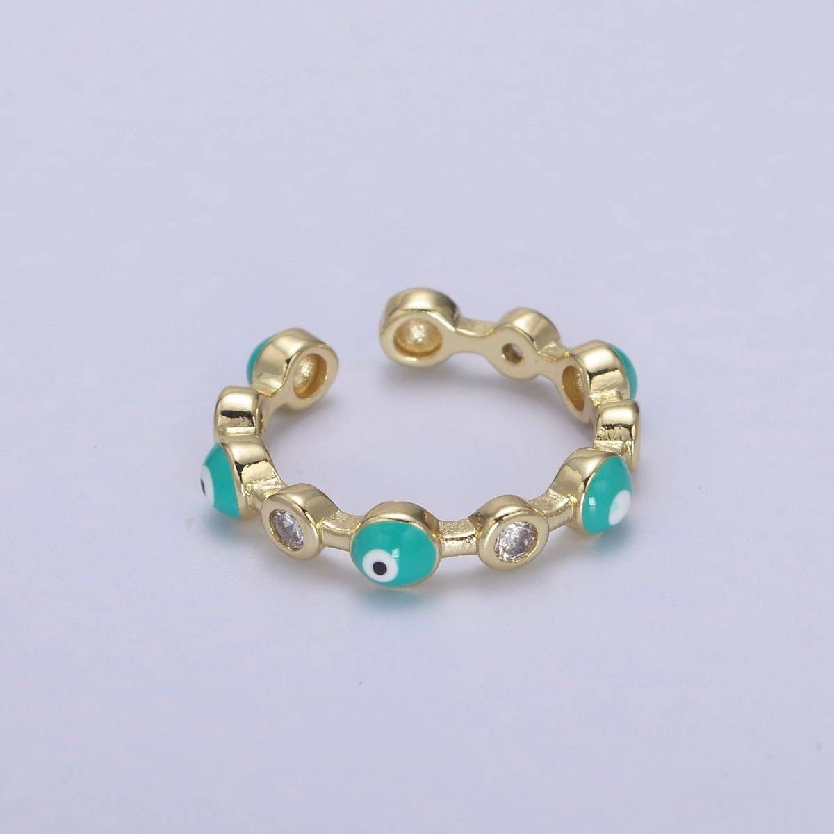 Aim Eternal – Großhandel Mehrsteinige Ringe – Weiß, Türkis, Blau, Schwarz Runder Böser Blick Emaille Klarer CZ Stapelbarer Ring U-073 - U-0761