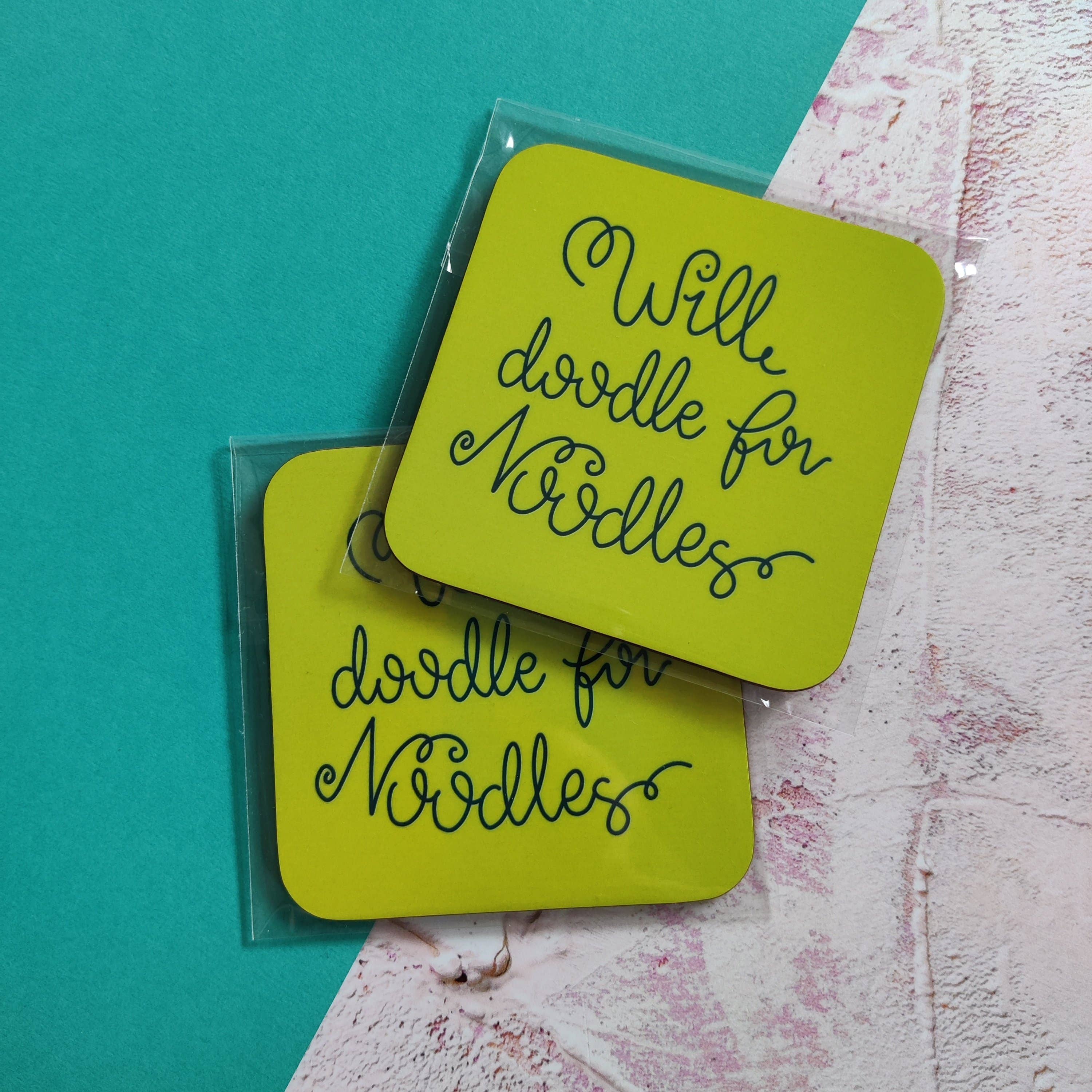 FayDixonDesign – wholesale Coasters – Will Doodle for Noodles Square Coaster1