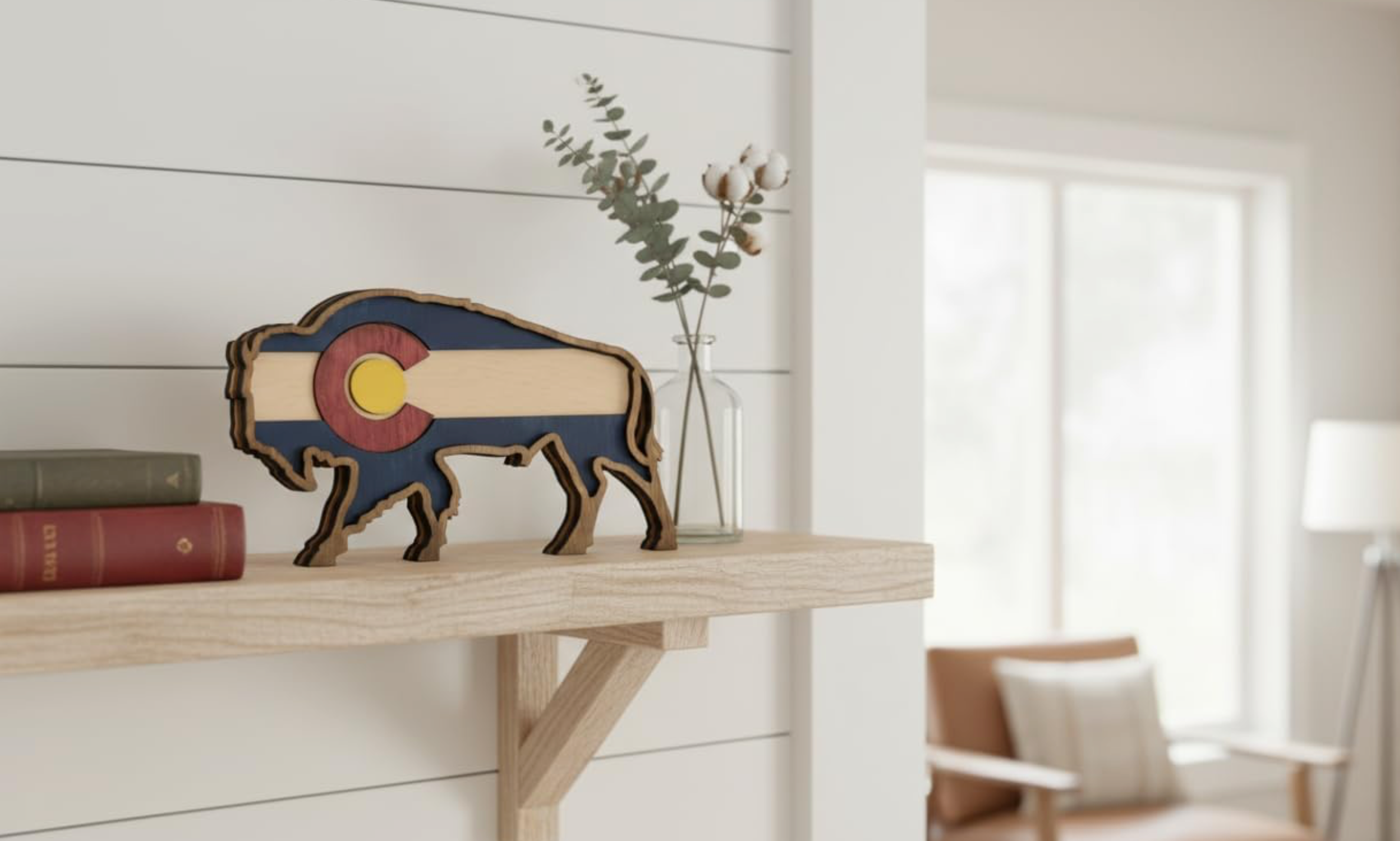 Bunkhouse Studio LLC - Wholesale Wall Accent - Colorado Buffalo Layered Wood Shelf Decor2