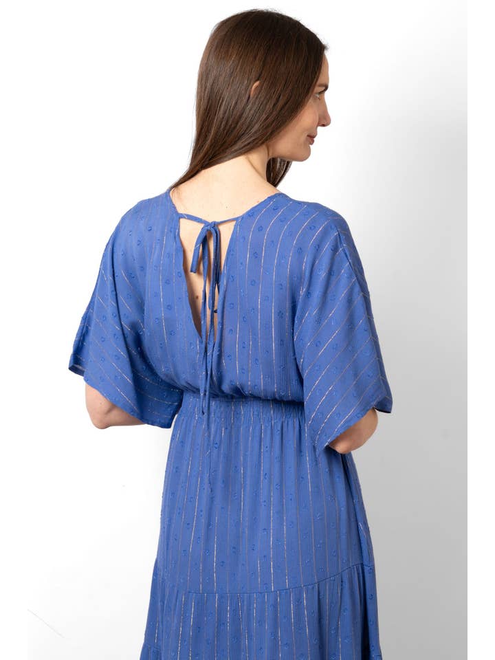 Sarta – Engroshandel Kjole - Dame – Sienna Maxi Kaftan Kjole - Kongeblå, Metallisk Stribe2