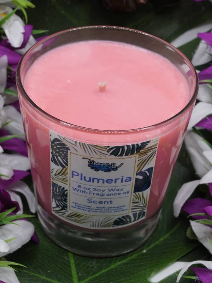 Pot en verre à mèche de coton Plumeria Soja 8Oz pour la vente par Ohanale