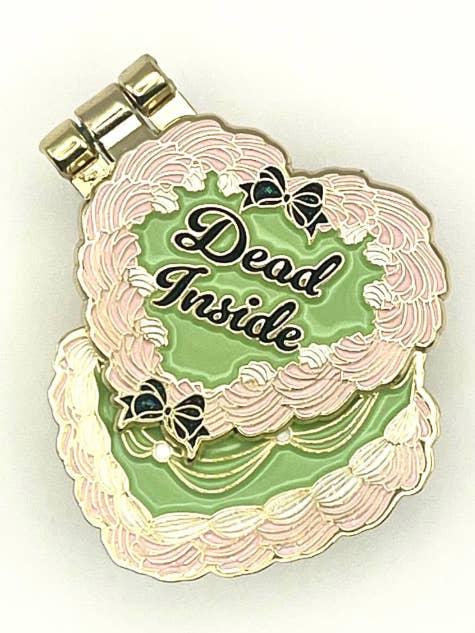 Dead Inside, glittery enamel hinge pin for wholesale by Kitschy Delish