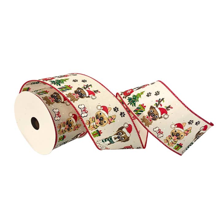 Puppy Craze Christmas Ribbon 2.5" x 10yd for wholesale by David Christopher's Collection
