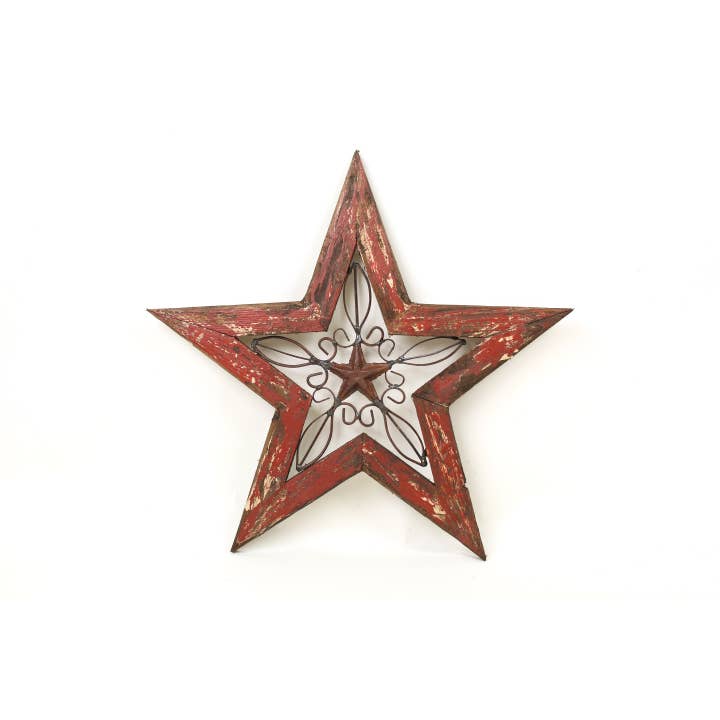 My Amigos Imports – wholesale Dimensionell/3D-väggkonst – Texas Star-Wood och järn-3 färger-väggdekor-20 tum3