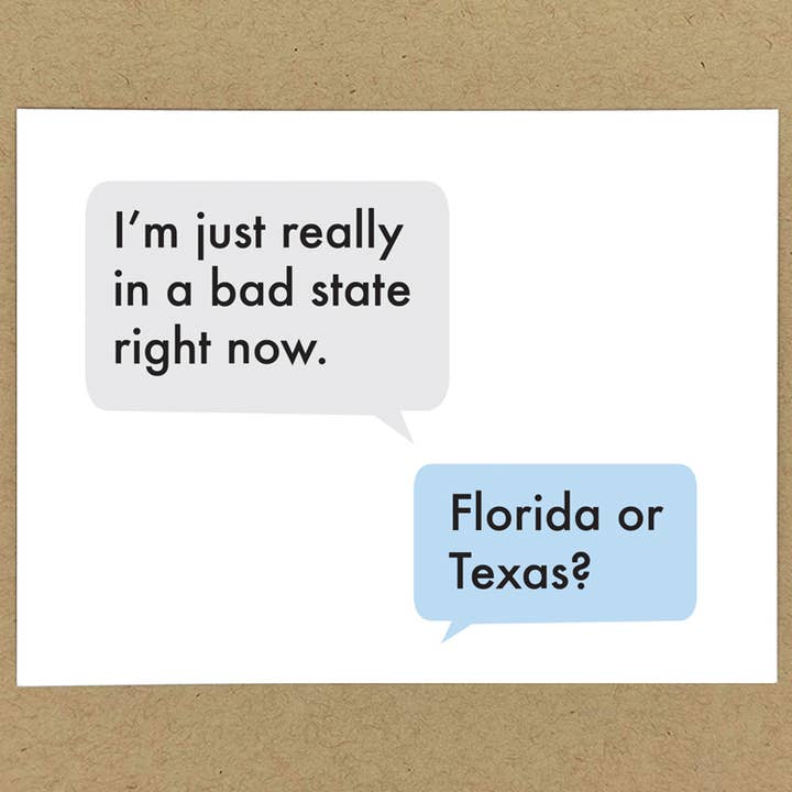 Bad State Greeting Card for wholesale by JK Cards for just kidding around