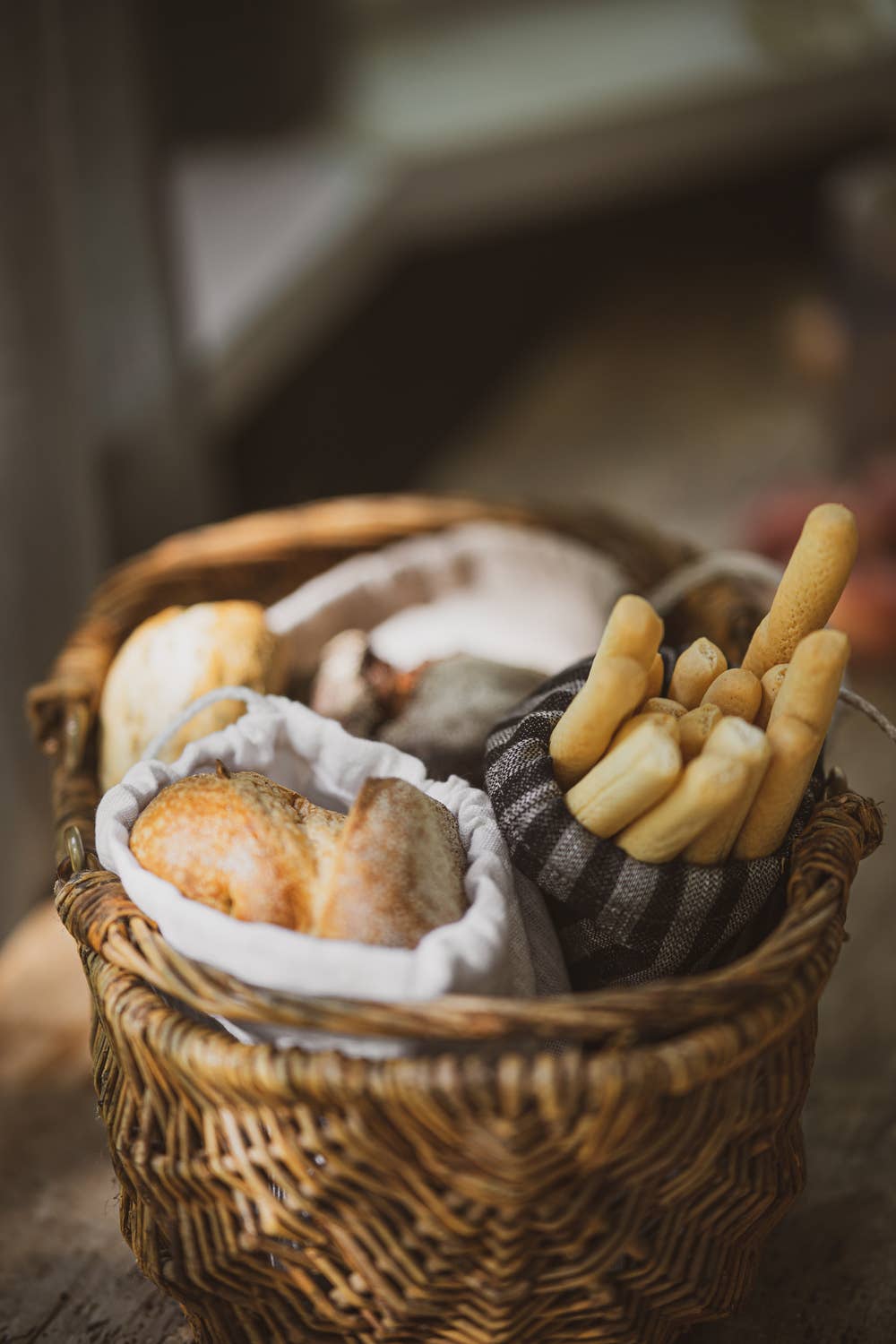 Gray Black Stripes READY TO SHIP, Linen Bread Bag With Drawstrings for wholesale on Faire3