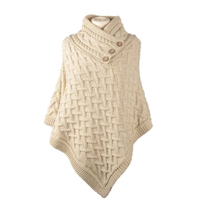 Eurostick - Wholesale Poncho - Women's - Aran Cable Button Shawl Neck Poncho