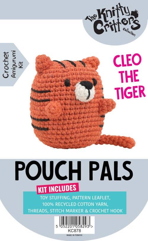 Creative World of Crafts - Vente Kits de couture - Kit de crochet Knitty Critters - Pouch Pals - Cleo the Tiger