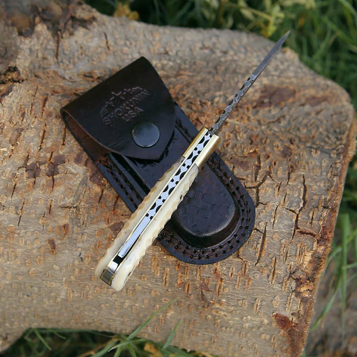 Shokunin USA - Wholesale Pocket Knife/Holder - Phoenix Pocket Knife With Forged Bone Handle