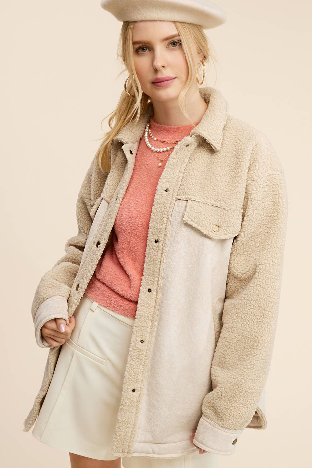 La Miel - Vente Veste – femme - JKT1790 - Veste boutonnée surdimensionnée en faux daim avec poches20