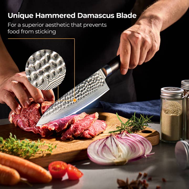 Senken Knives - Wholesale Knife Set - 5-Piece Hammered Damascus Steel Knife Set - Ronin Collection4