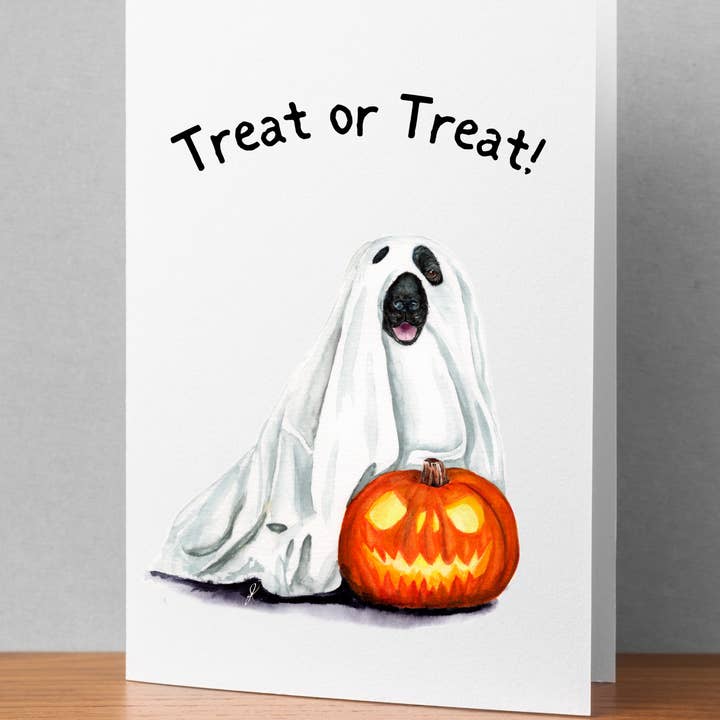 Julia's Palette - Vendita all'ingrosso Biglietti per Halloween - Biglietto di auguri per Halloween Treat or Treat Black Lab