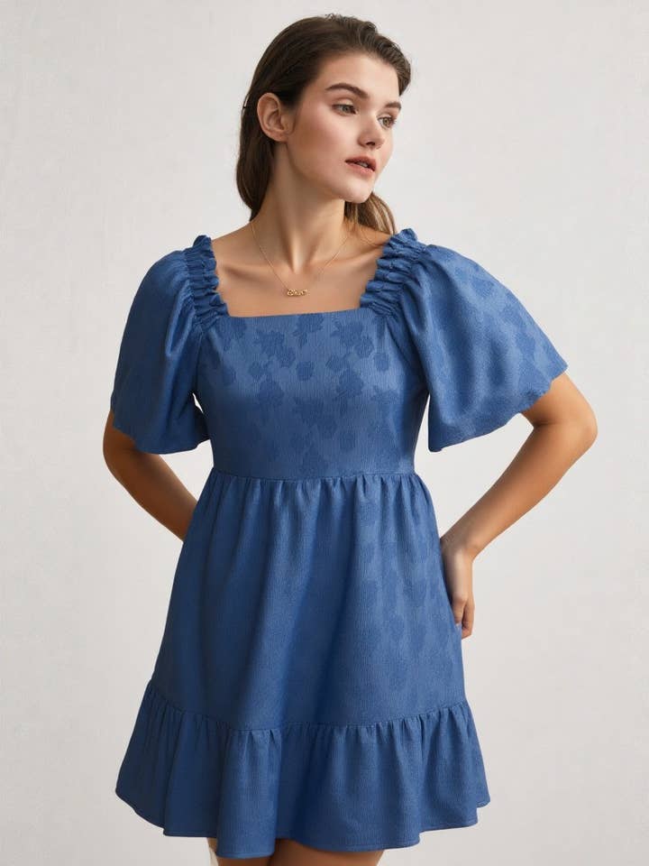 VERY J - Wholesale Dress - Women's - ND31132-Square Neck Jacquard Holiday Party Mini Dress