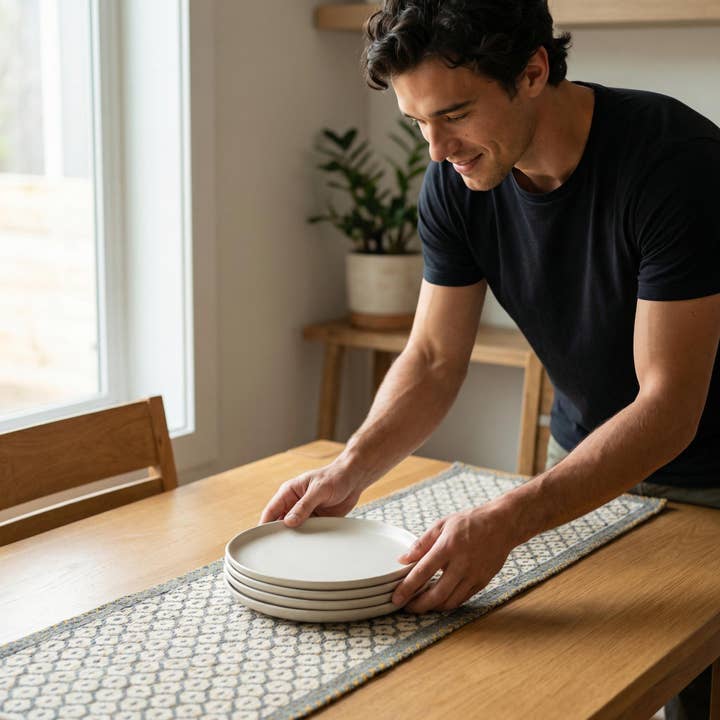 Hand-Loomed Cotton Table Runner - Gray 18"x96", Neutral for wholesale by Arcadia Home