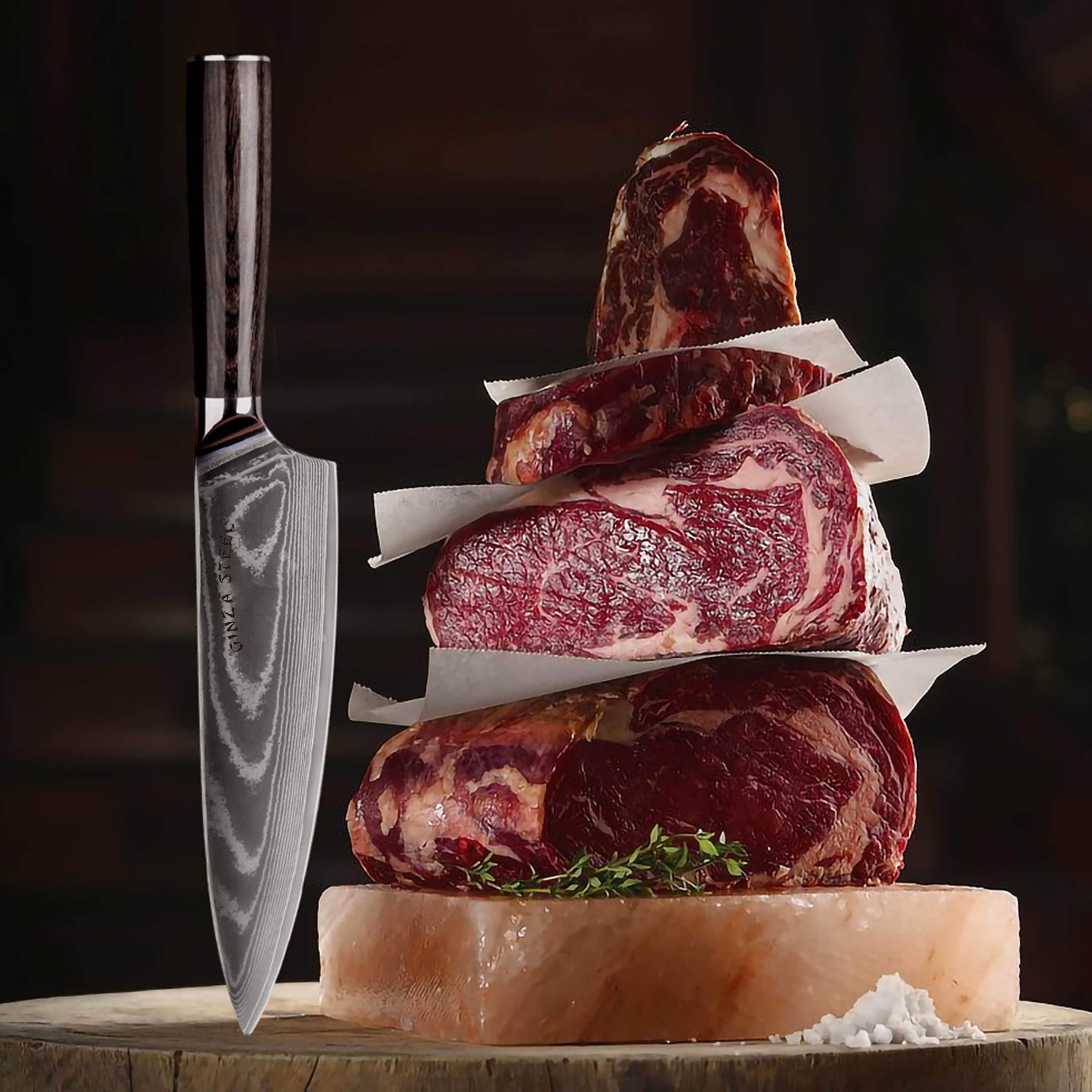 Ginza Steel - Wholesale Kitchen/Utility Knife - LUCIA 20 | Chef Knife 8Cr18Mov Steel Core / Pakka wood handle3