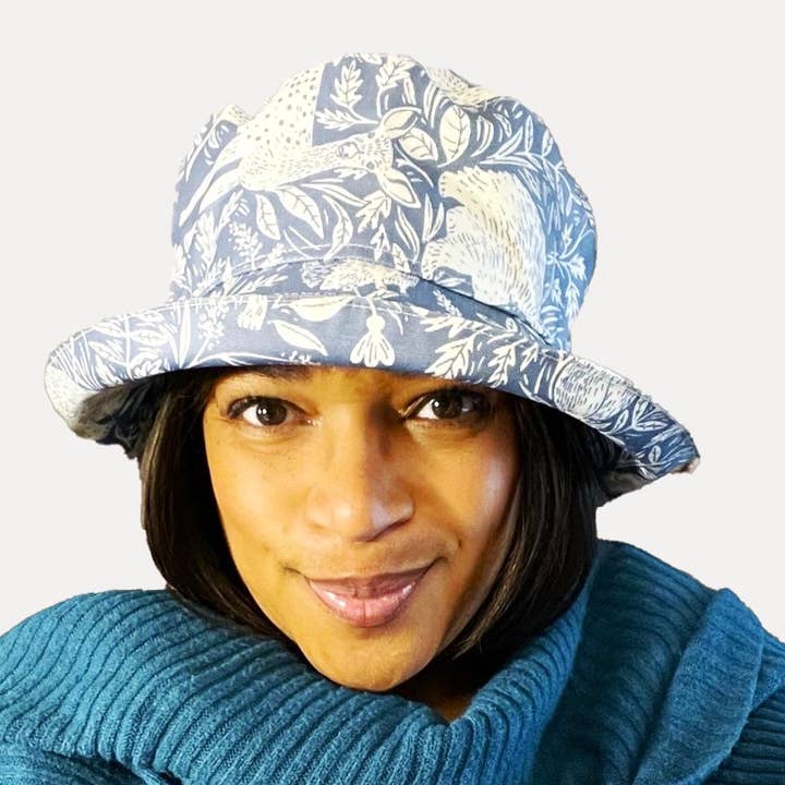 Peak & Brim Hats - Wholesale Bucket Hat - Women's - Kelly PVC Rain Hat, Vintage Blue Pattern Robust Waterproof