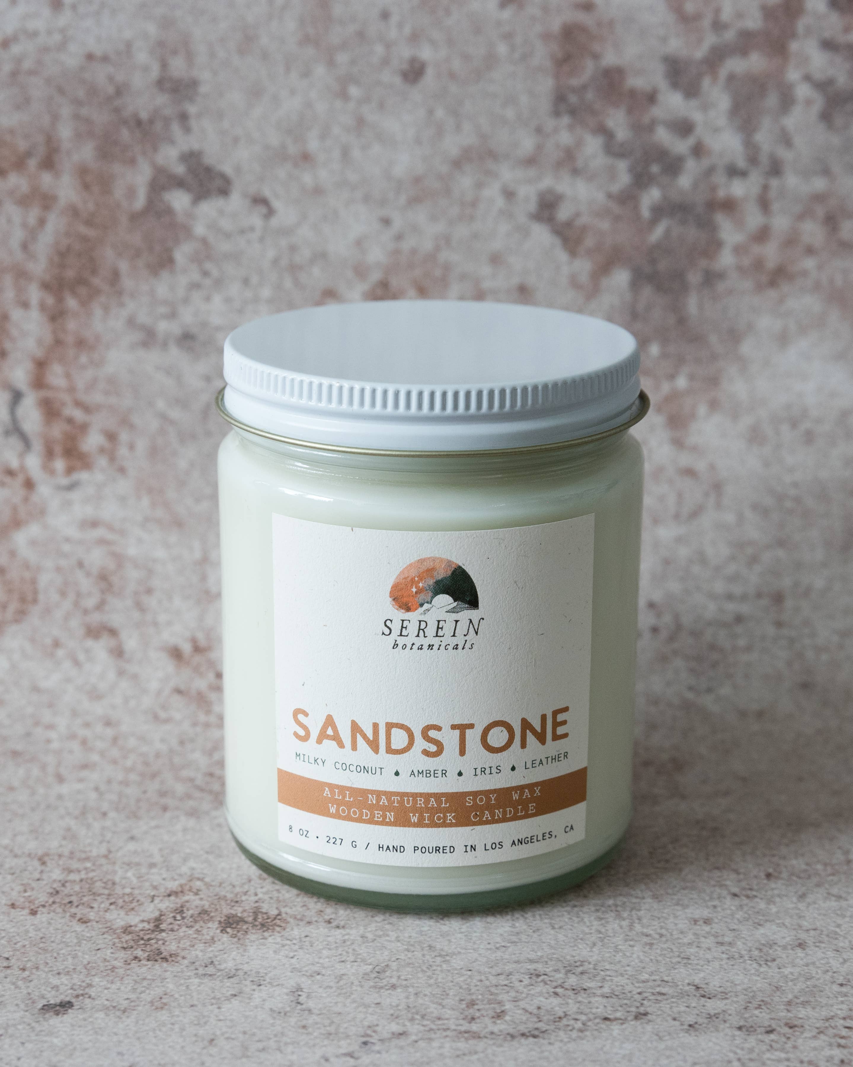 Serein Botanicals - Wholesale Jar/Filled Candle - Sandstone Soy Candle — Earthy, Warm, & Worn-In Elegance0