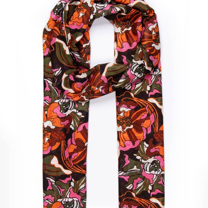 Écharpe légère Kenna - Kaki, Floral Hortensia pour la vente par Sarta