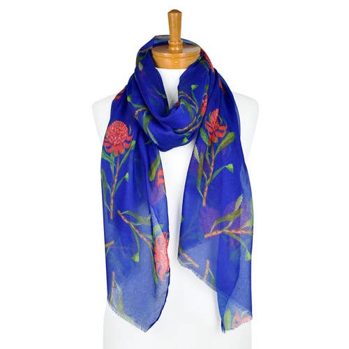 AGCS1006 : Foulard à fleurs Waratah Bleu marine pour la vente par Taylor Hill Scarves & Co