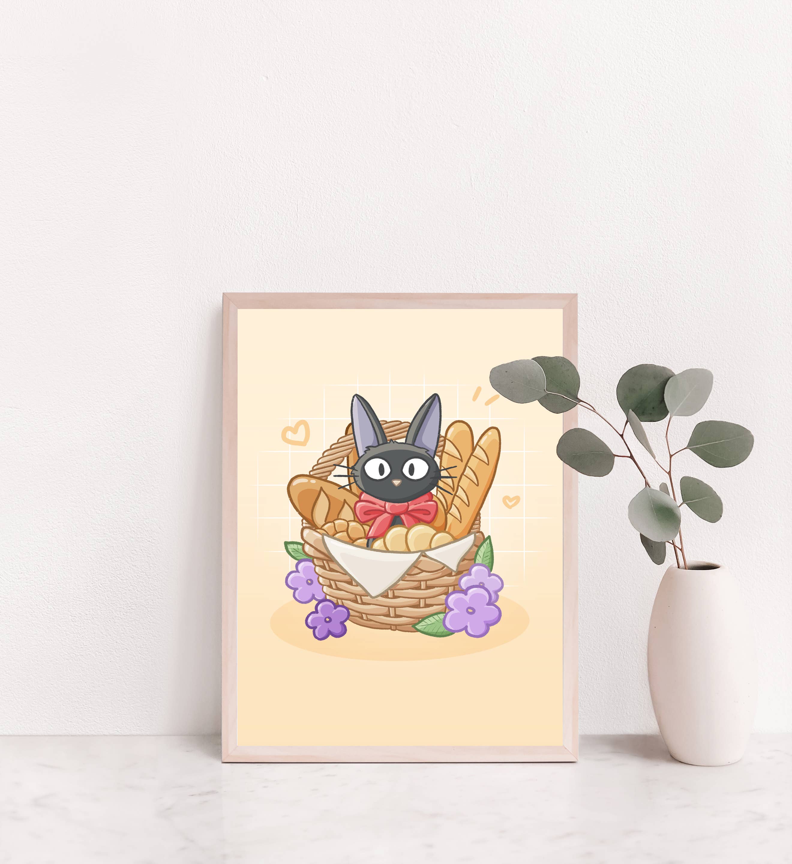 Sarah May Arts - Wholesale Art Print - Bakery Black Cat Print | Fine Line Anime Floral Art2