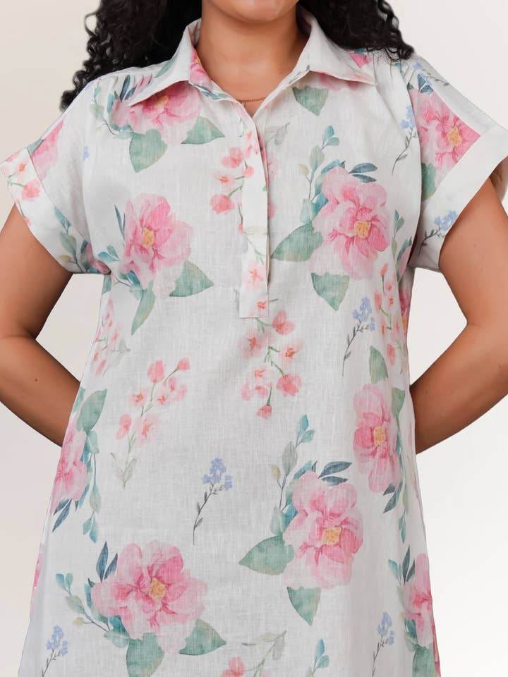 Linen Cotton Floral Shirt Dress for Women for wholesale by Ariastop.com corporation
