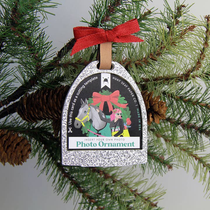 Hunt Seat Paper Co. – wholesale Ornament – Stirrup Iron Photo Ornament for Equestrian Holiday