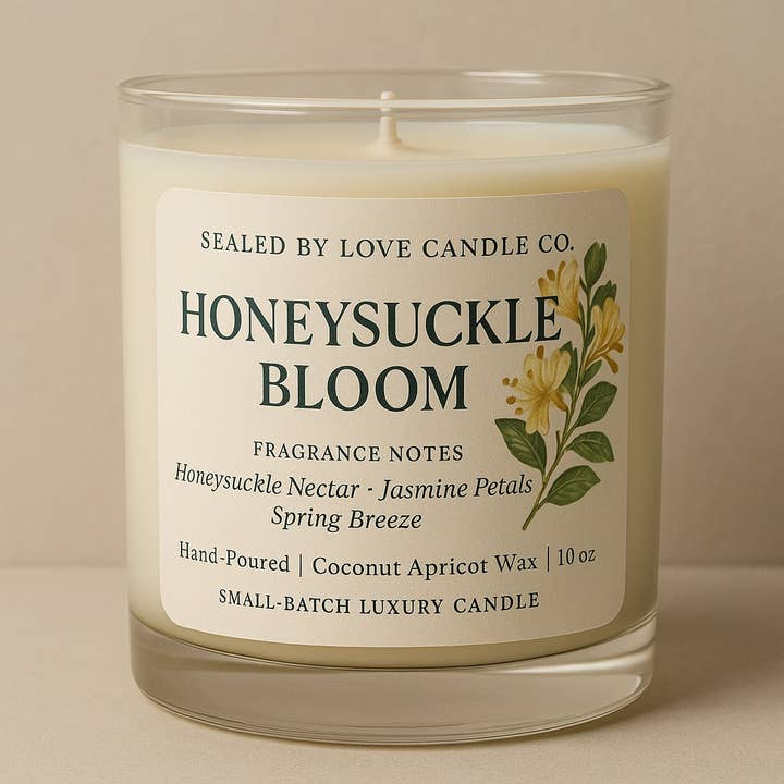Honeysuckle Bloom Candle for wholesale by Sealed By Love Candle Co.