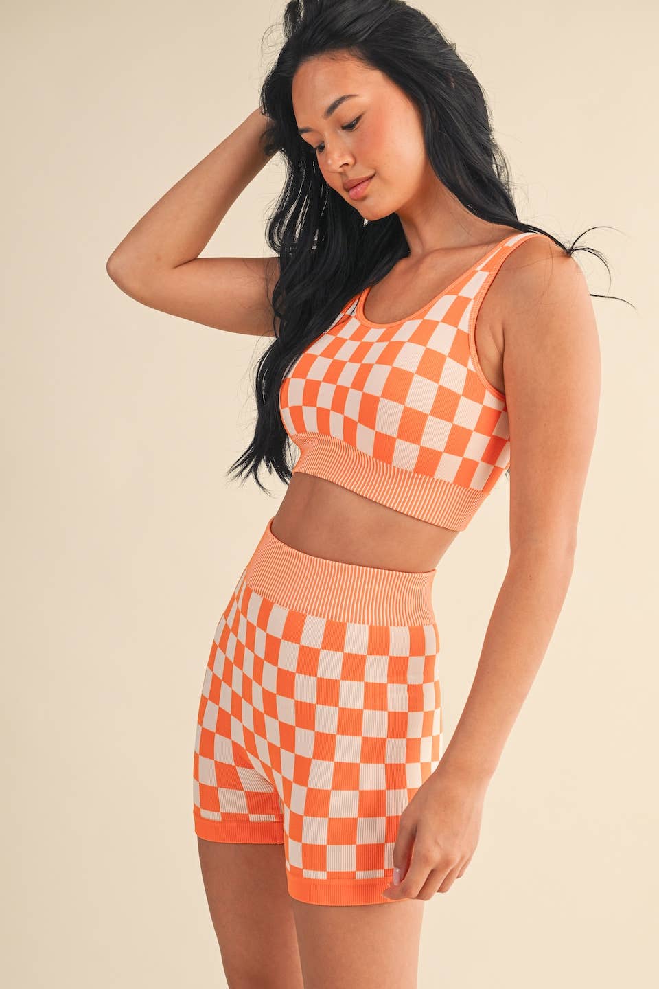KIMBERLY C - Wholesale Activewear Set - Women's - Checkmate Cropped Two Piece Set103