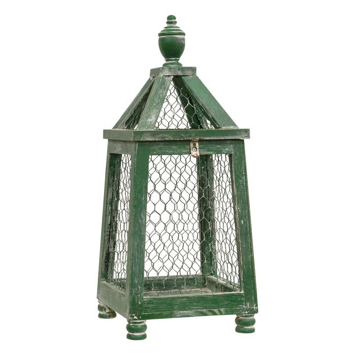The Hearthside Collection - Wholesale Lantaarn - Distressed Green Chicken Wire Birdcage Lantaarn