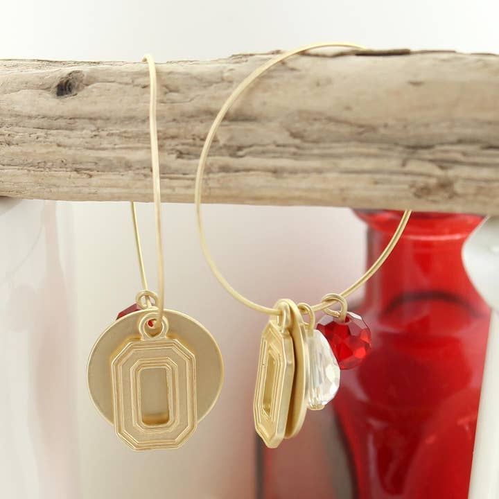 Ohio State Matte Gold Logo Hoop Earrings for wholesale by Seasons Jewelry