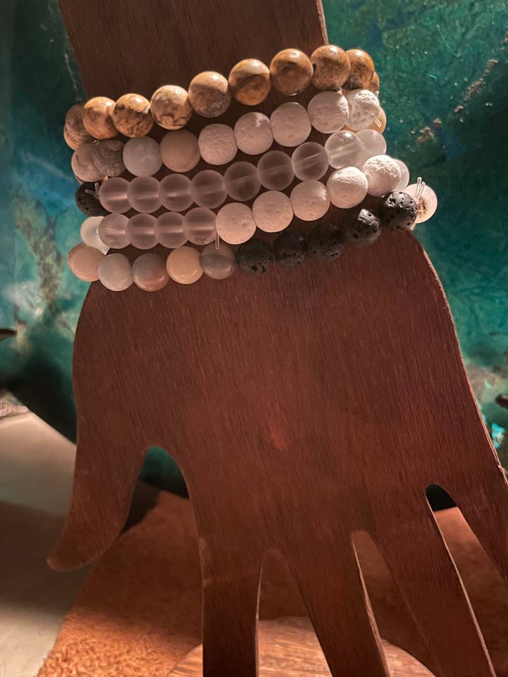 Multi-Layered Black & White Lava Rock Crystal Bracelet for wholesale by Brownhaze