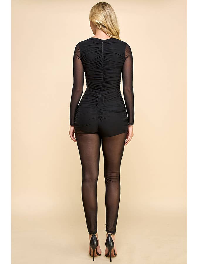 BLACK LR53525L - RUCHING MESH CATSUIT INNER BIKERSUIT for wholesale on Faire3