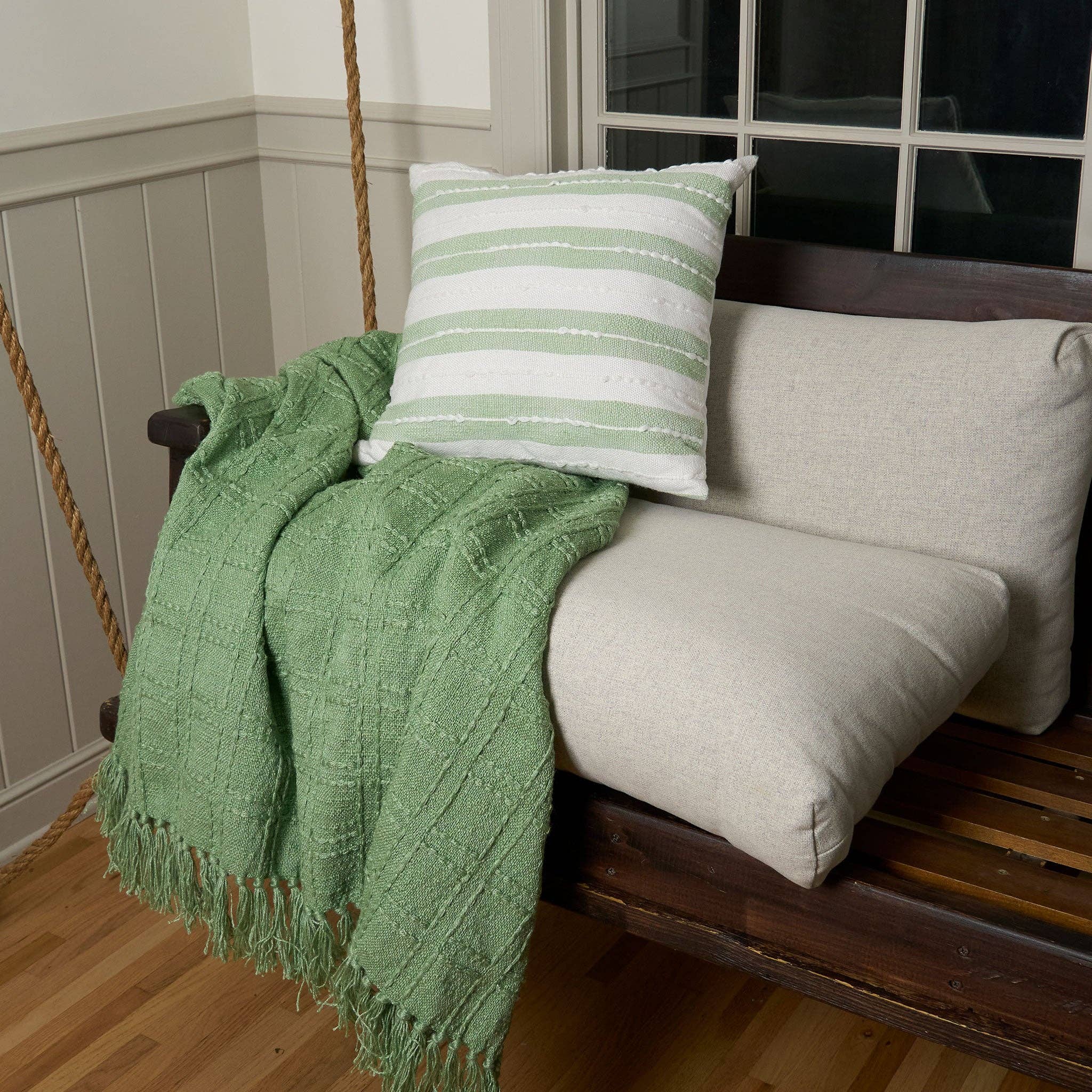 Elsie & Zoey - Vente Plaids - Couverture tissée à la main pour intérieur/extérieur Jayde Sage 50x70"1