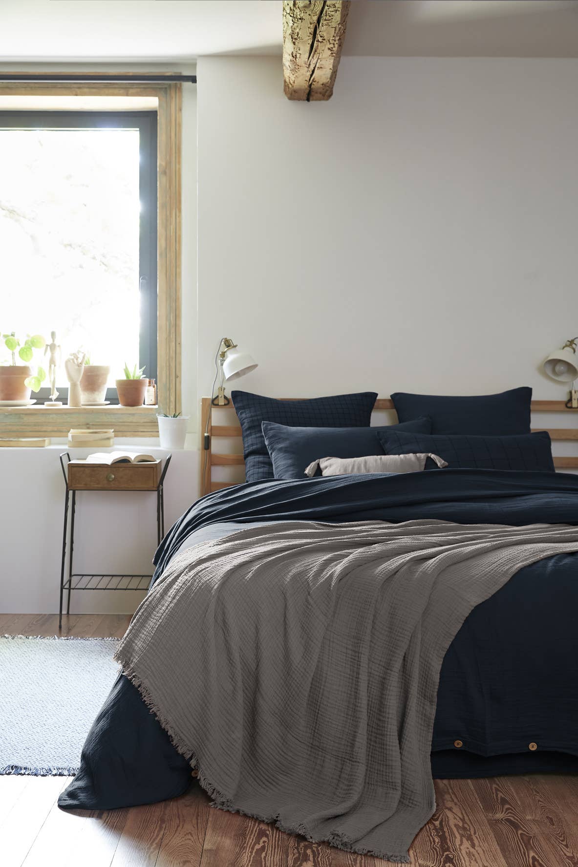 L'effet Papillon - Venta al por mayor Mantas de sofá - Manta con flecos GAÏA Granit 130 x 160 cm2