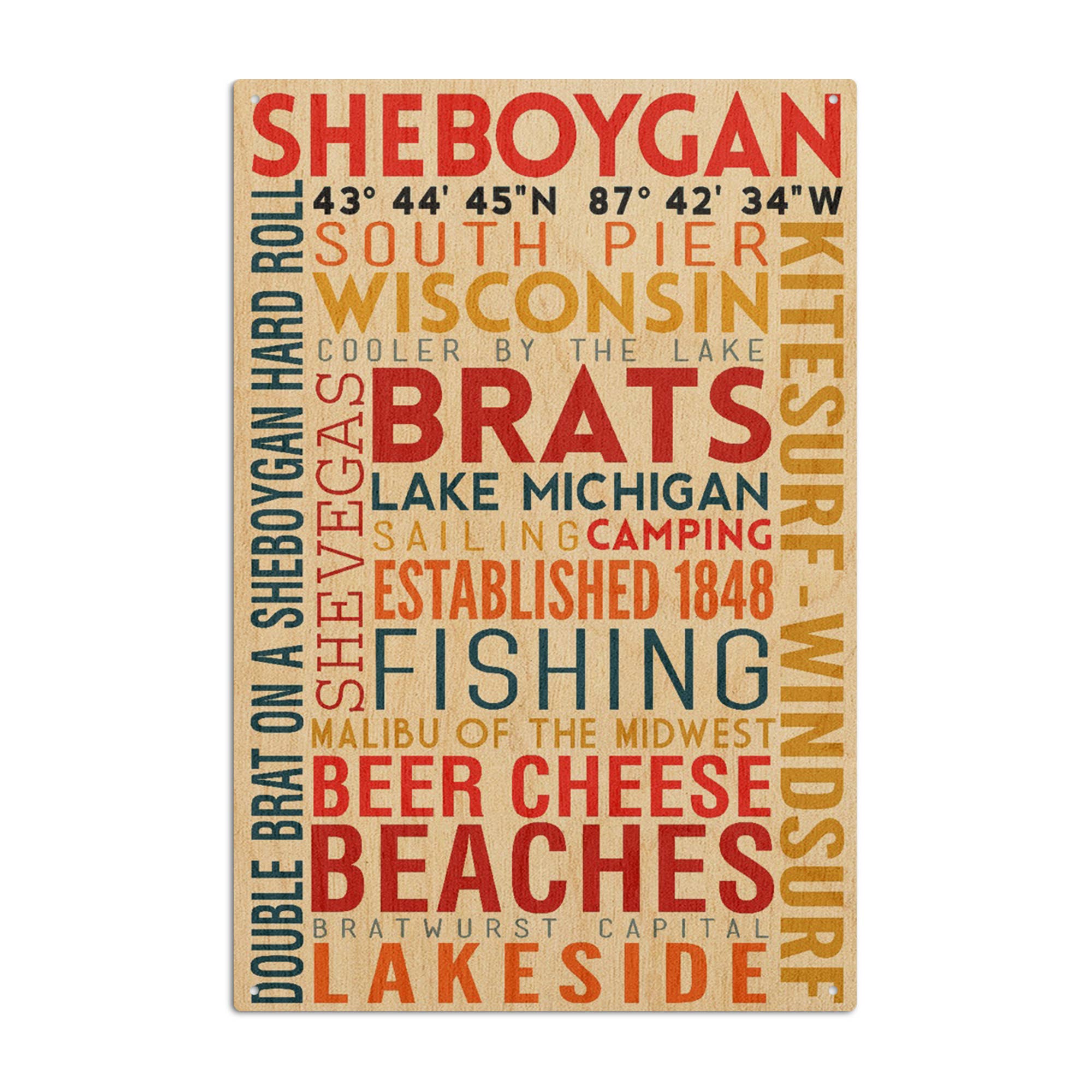 Lantern Press - Wholesale Wood Wall Art - WOOD SIGN ART Sheboygan, Wisconsin, Typography 20