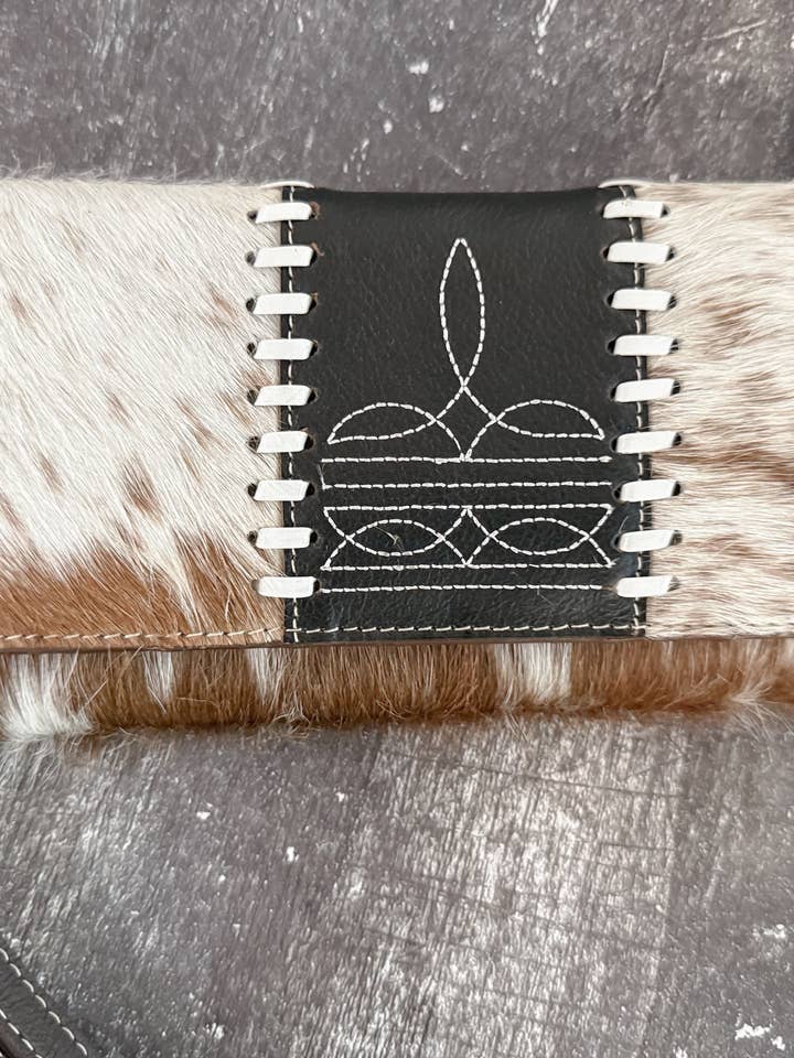 Boot Strap Wallet | Hair on Cowhide Boot Stitch Leather Western Wallet with Handstrap for wholesale by East Coast Carry
