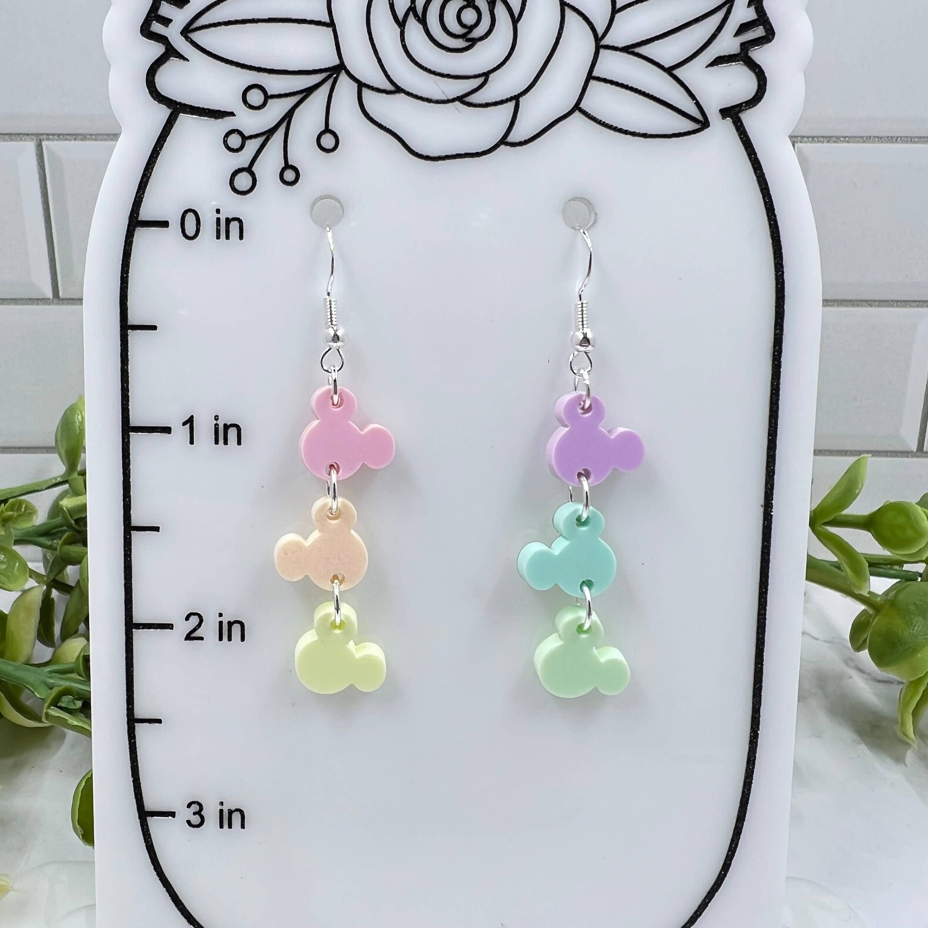 The Sweet Squid - Wholesale Dangle Earrings - Pastel Rainbow Mickey Head Chain Acrylic Dangle Earrings1
