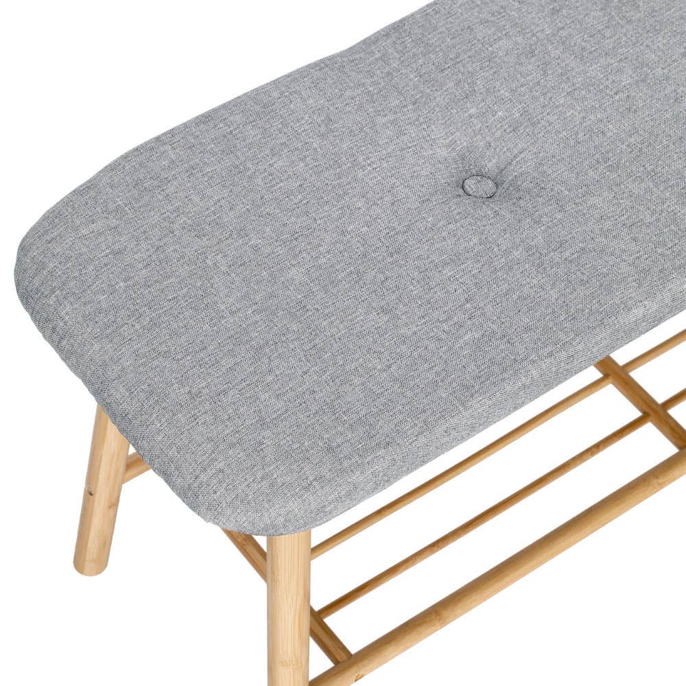 natureza Banco para sapatos com prateleira, bambu/linho, cinza para venda a revendedores na Faire2