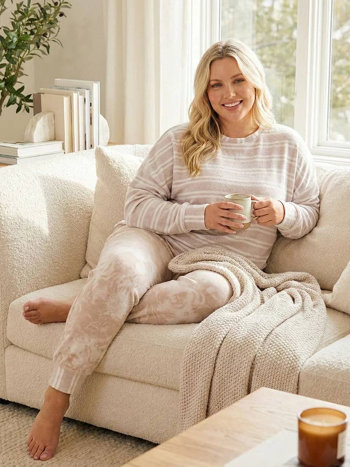 Plus Size Soft Cozy Striped Pullover Loungewear Top for wholesale by Tasha Apparel Wholesale