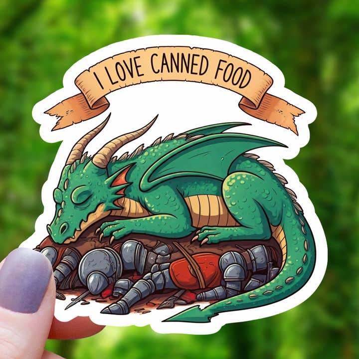 Mimic Gaming Co – Großhandel Aufkleber – Ich liebe Dosenfutter Grüner Drache Aufkleber - 3"
