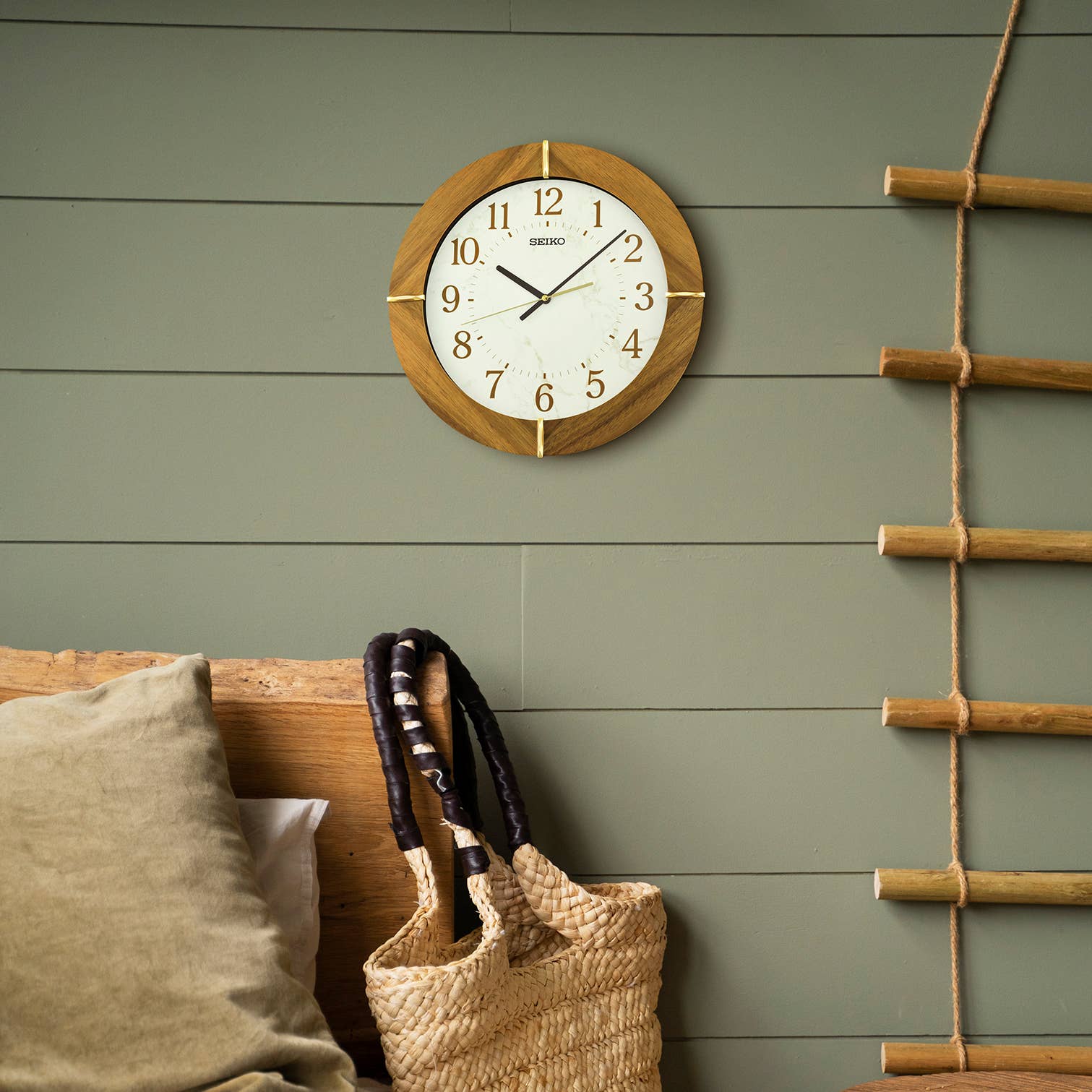 Seiko Clocks USA - Wholesale Wall Clock - 16" Sundial Wall Clock, brown wood2