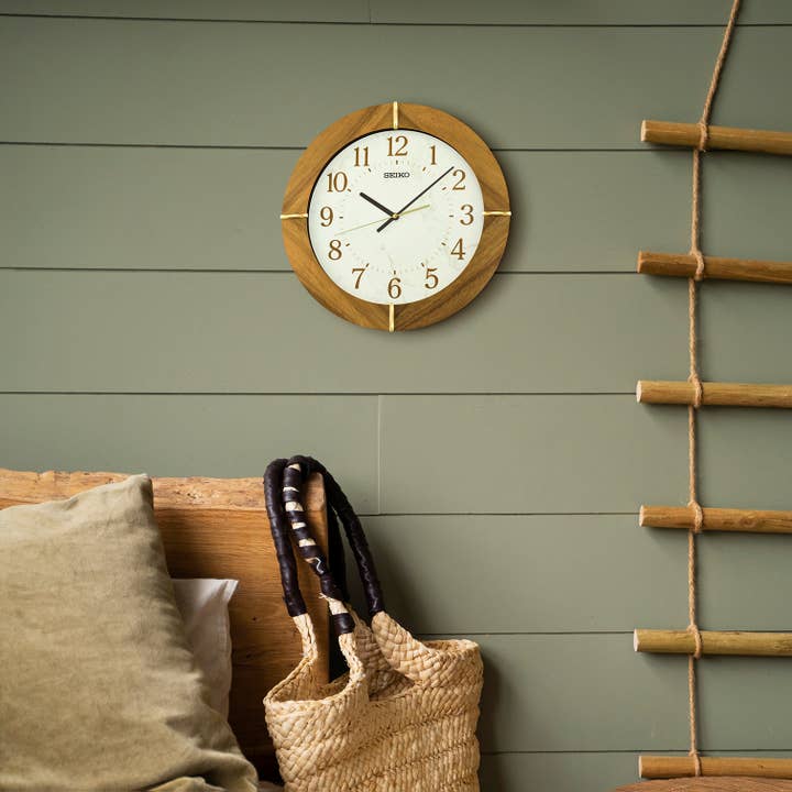 Seiko Clocks USA - Wholesale Wall Clock - 16" Sundial Wall Clock, brown wood2