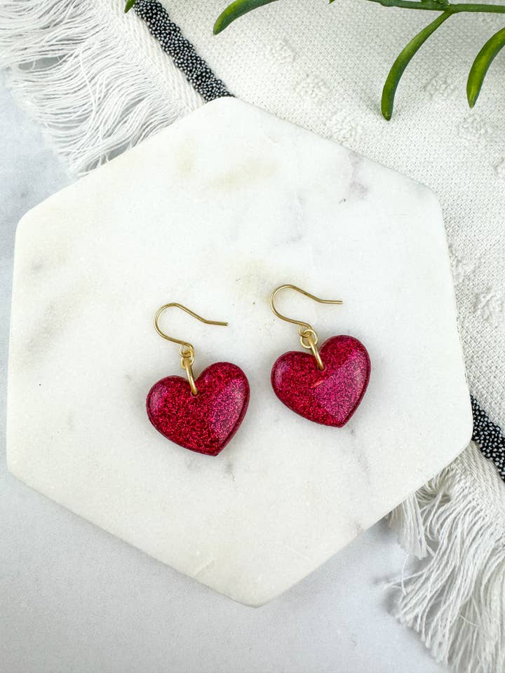 Pendiente colgante de San Valentín | forma de corazón de arcilla con purpurina rosa para venta al por mayor de Light Shine