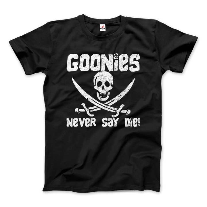 T-shirt con design vintage Goonies Never Say Die per la vendita all'ingrosso da parte di Art-O-Rama Shop