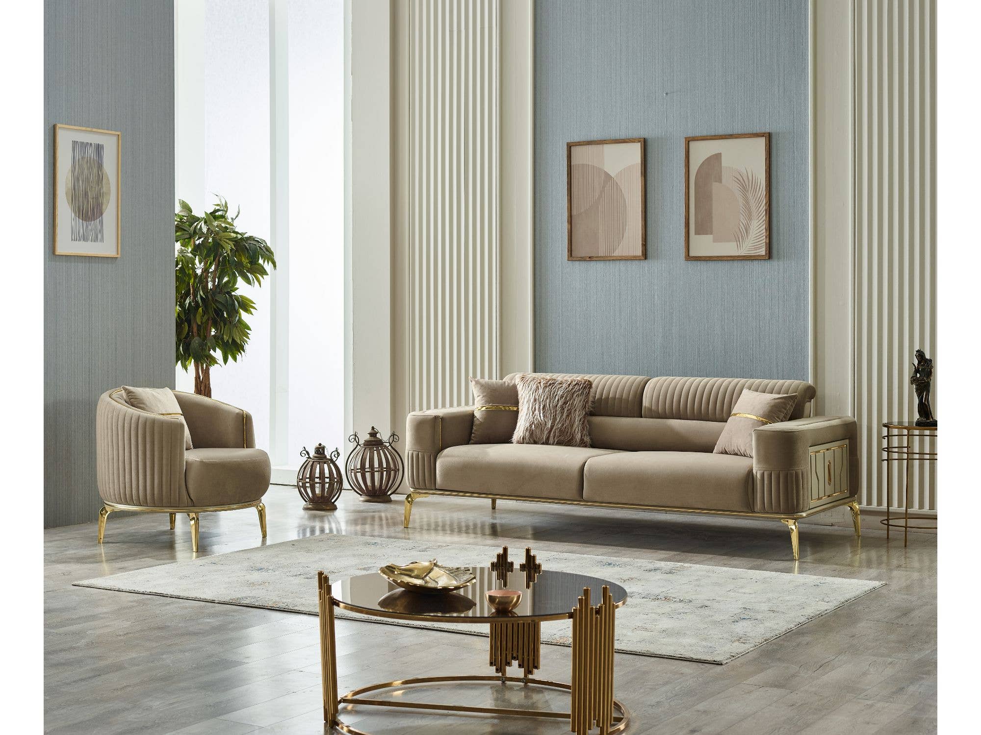 Bege Sofá conversível Armoni bege com pernas douradas para venda a revendedores na Faire1