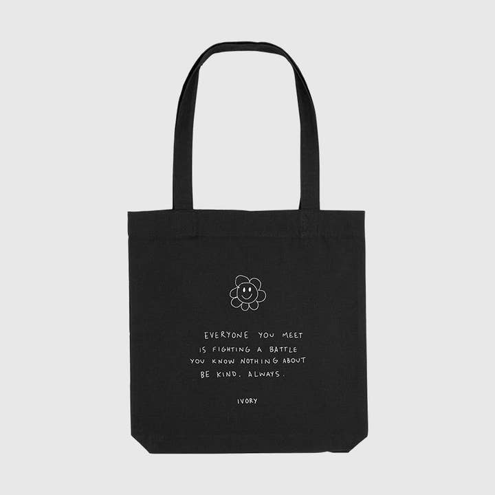 SAC TOTE NOIR TOUT LE MONDE QUE VOUS RENCONTREZ pour la vente par Ivory Therapy