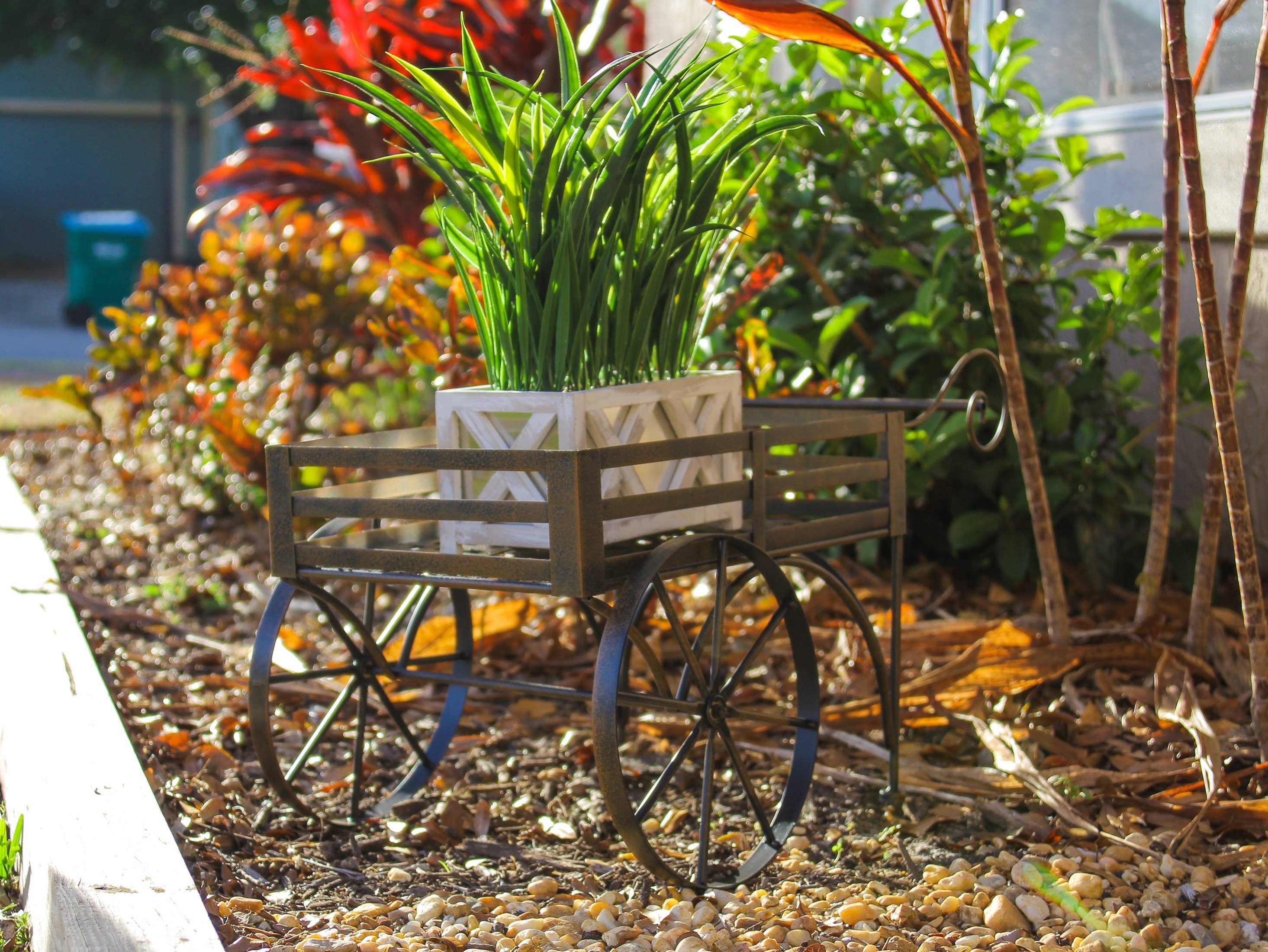 Zeckos - Wholesale Plant Pot Stand - 26 Inch Rustic All Metal Wagon Cart Plant Stand9