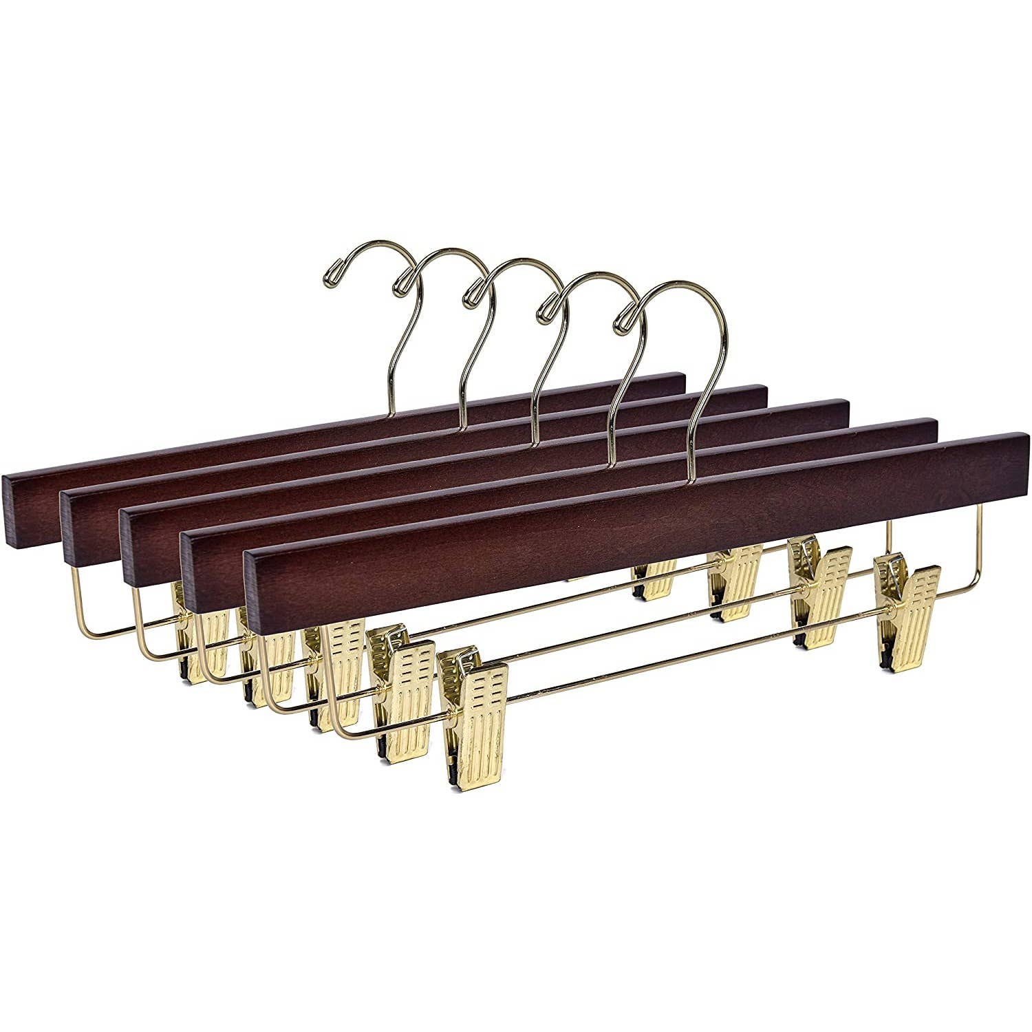 Quality Hangers - Wholesale Kleerhangers - W013 houten rechte rokkenhangers, 35,5 cm, walnoot met gouden haak, 100 stuks11
