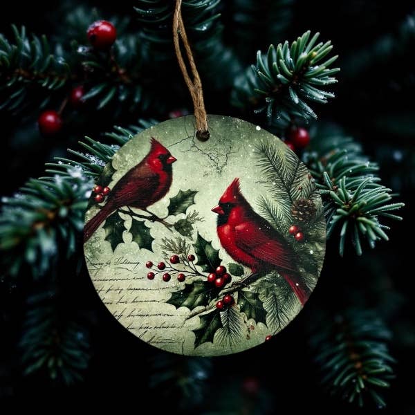 Cardinal Pair - Vintage Christmas Decor Wood Ornament for wholesale by Inkwood Crafters