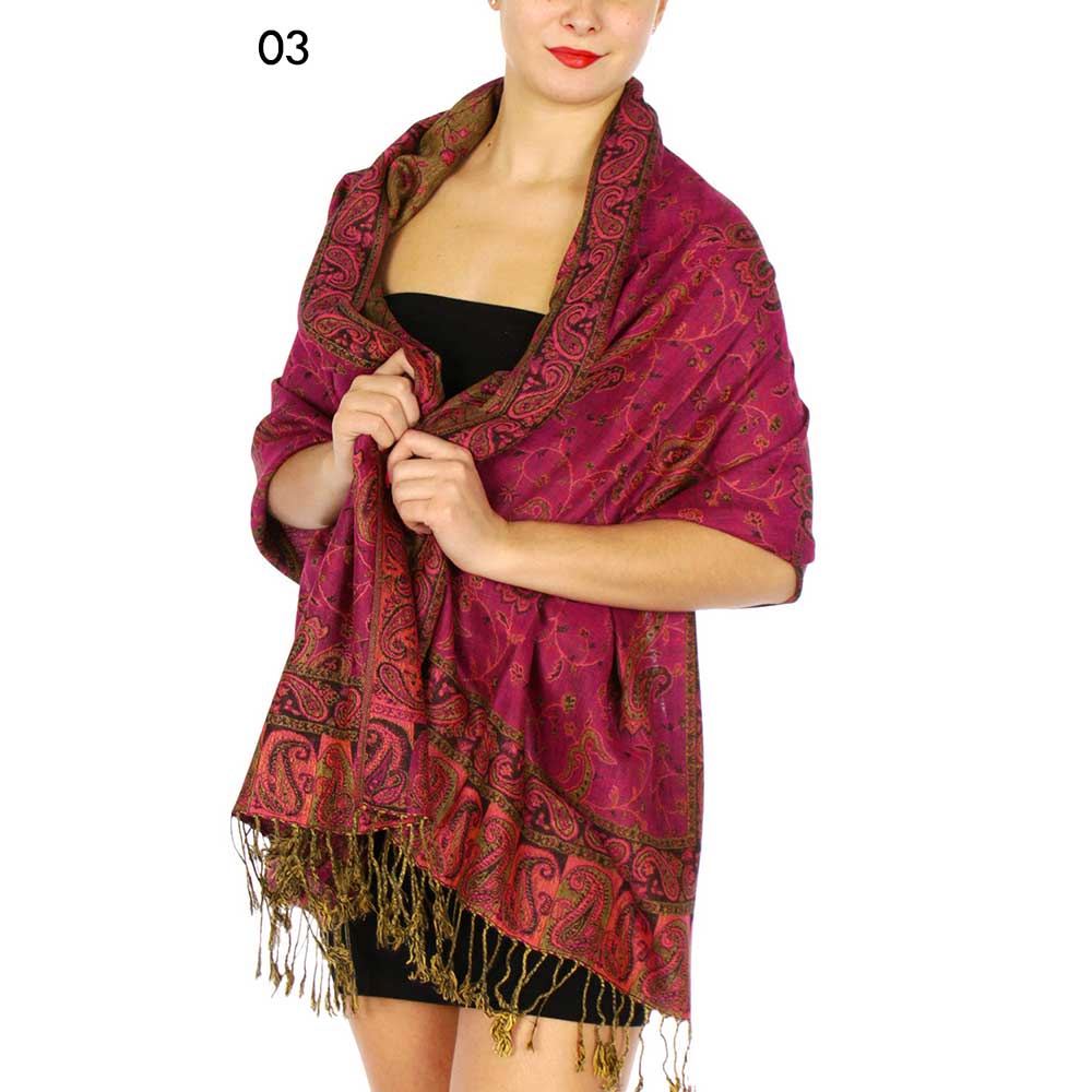 SERENITA - Wholesale Scarf - Women's - Jacquard Line Paisley Pashmina Scarf Reversible Shawl Wrap14